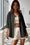 Women's Black Wrinkled Fabric Oversize Shirt - 3