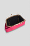 Fuchsia Satin Metal Gold Stone Frame Evening Dress Bag - 4