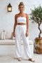 White Pocketed Elastic and Tie-Waist Wide Leg Casual Muslin Woven Trousers 96 60 - 2