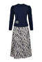 Rose Detailed Blouse Skirt Double Set 5645-05 Navy Blue - 5