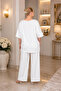 Plus Size Oversize Short Sleeve Stone Accessory Detailed Front Relaxed Fit Women's Blouse - 5