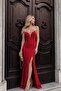Red ​ V-Neck Embroidered Slit Evening Dress 583411 - 2