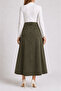 Long Denim Skirt with Flower Embroidery Detail - Green - 3