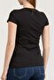 Women's Crew Neck Short Sleeve Cotton T-Shirt with Text Pattern on the Front in Black - 3