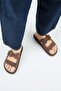 Regina Women's Genuine Leather Double Strap Single Buckle Brown Slippers - 7