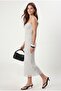 Women's Liana Lined Polka Dot Long Tulle White Dress with Adjustable Straps - 4