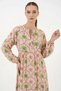 Women's Round Neck, Drawstring Waist, Long Sleeve, Floral Patterned Viscose Powder Hijab Dress - 2