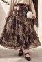 Floral Brown Chiffon Skirt with Side Zipper - 3
