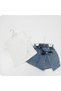 Girl's Stone Detailed Slit T-Shirt and Bow-Detail Denim Skirt Holiday Set - 2