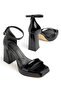 Matilda Black Patent Leather Platform Open Toe Thick Heeled Shoes - 2