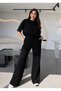 Black Short Sleeve Crew Neck Relaxed/Casual Fit Modal Top and Bottom Set