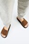 Lizette Women's Genuine Leather Single Strap Tan Slippers - 7