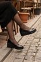 Matiz Black Patent Leather Perforated Genuine Calfskin Round Toe Wedge Heeled Casual Shoes