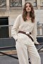 Ecru Linen Blend Women's Shirt and Pants Set - 2