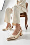 Élise Series Gold Summer Women's Leather Gold Buckle Pointed Toe Low Heel Slingback Shoes - 4