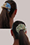 Blue & Green Glitter Detailed Satin Scrunchie Bagel Hairpin Set - 2-Piece Stylish Hair Accessory Set - 4