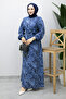 Crew Neck Shawl Patterned Dress Tsd260208 Navy Blue - 3