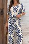 New Season Women's Short Sleeve V-Neck Patterned Aerobin Blouse and Trousers Holiday Double Set - 6