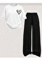 Summer black twin set for girls with tiny heart print. - 2
