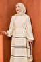 Muslin Dress with Stone Trim and Elastic Sleeves - 2