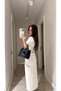 Women's White High Waist Midi Length Double Fabric Pencil Skirt - Front Slit Office Chic Classic Skirt 185 - 5