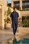 Men's Regular Navy Blue Half Zipper High Collar T-Shirt & Green Trousers Bottom Top 2-Piece Set Mz-2719 - 6