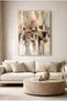 Beige and Brown Fluid Texture Abstract Fluid Glass Painting - Gold Metal Framed Home, Business, and School Painting - 2