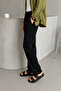 Men's Black Comfortable Fit Elastic Waist Linen Look Baggy Trousers - 3