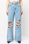 Women Regular Fit Wide Leg Distressed Non-Stretchable Jeans, Blue