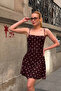 Women's Bitter Brown Polka Dot Gathered Waist Thin Strap Lined Mini Tulle Dress - 8