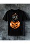 Black Cat Pumpkin Printed Oversize T-Shirt