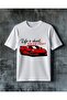 تي شيرت كبير الحجم مطبوع عليه drive fast red car