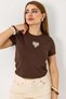 Women's brown crop top with stone-embellished heart detail - 2