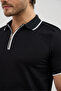 Men's Zippered Stripe Detailed Anti-Sweat Polo Collar T-Shirt - 3