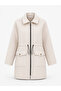 Women's Quilted Zippered Trench Coat with Elastic Waist Raincoat Cap - 2