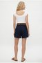 Women's Brook Linen Blend Belted High Waist Pleated Pocketed Woven Navy Blue Shorts - 5