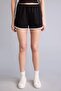 White Elastic Waist Mini Shorts with Piping Detail G8017Ax26Hs - 3