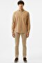 Men's Regular Fit Button-Down Collar Velvet Shirt Brown Men's Button-Down Collar Velvet Shirt Kah - 5