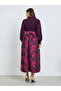 Purple Floral Jacquard Maxi Dress with Belt - 5