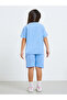 Girls Solid Blue Cotton T-Shirt and Shorts Set - 5