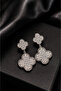 Zircon Stone Embellished Premium Silver Color Dangle Women's Earrings - 4