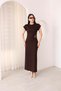 Women's Brown Buckle Detail Modal Fabric Maxi Dress - 5