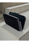 Black Satin Women's Evening Dress Bag with Black Stone Handle Detail for Wedding Engagement Graduation - 8