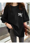 Printed Oversize Crew Neck T-Shirt - Black - XL - Black - 3