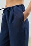 Navy Blue Modal Blend Striped Women's Trousers - 3