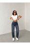 Green Tinted Front Leg Stone-Embellished Mom Jeans Denim Pants - 2