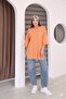 Orange Oversize Double Sleeve Long T-Shirt with Side Slits |   Cotton Basic Crew Neck Single Jersey Fabric Casual Comfortable T-Shirt |   Standard Size All Season - 3