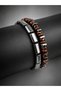 Kross Metallic Tones Brown & Gray Stone Double Bracelet Set Men's Combination Bracelet