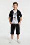 Black Embroidered Short Sleeve Shirt and Shorts Boys' 3-Piece Top and Bottom Set 24589 - 5