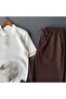 Striped Knitwear T-Shirt + Ribbed Trousers 2-Piece Combination - 2